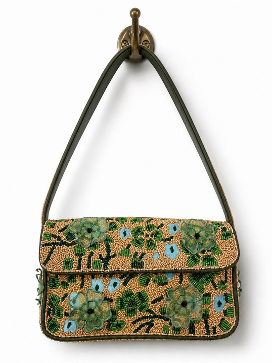 STAUD Handbags - STAUD | Tommy Rare Moss Floral Beaded Shoulder Bag with Floral Appliqué